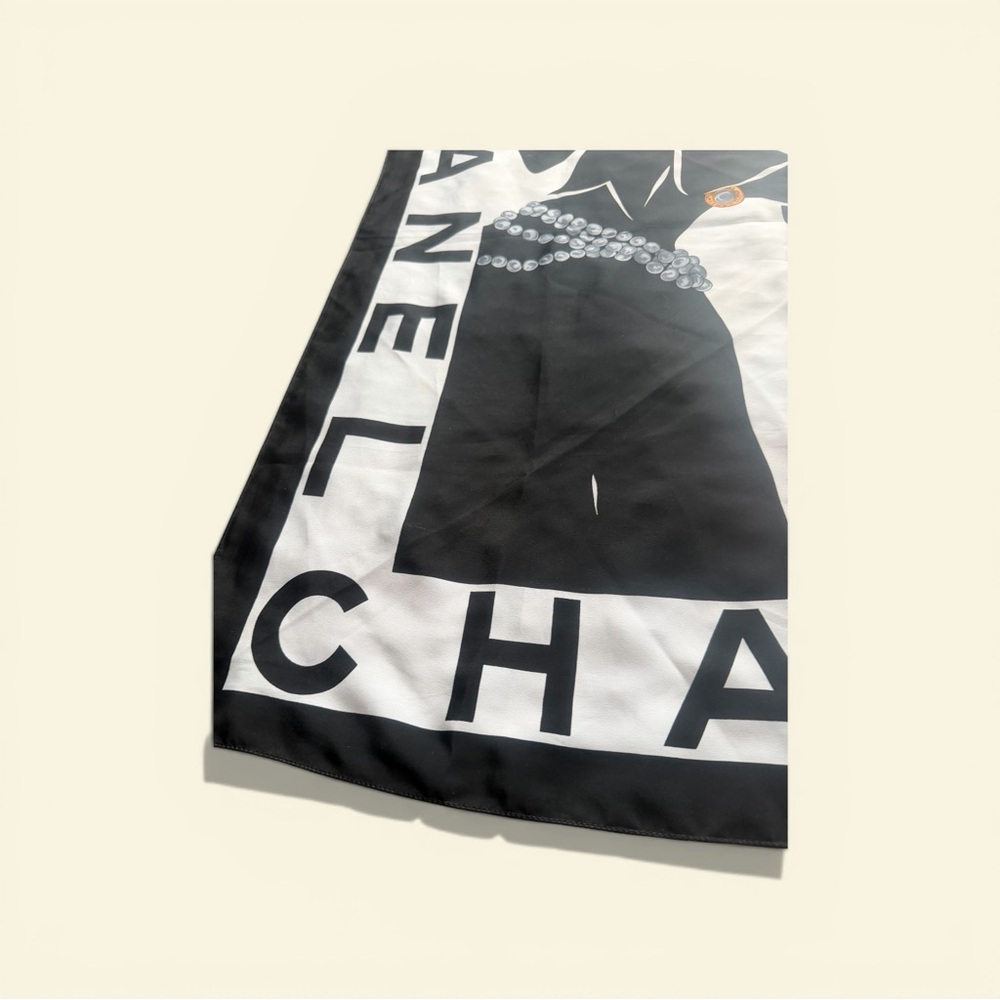 Vintage CHANEL Black, White and Gold Graphic Silk Scarf - Picture 9 of 11